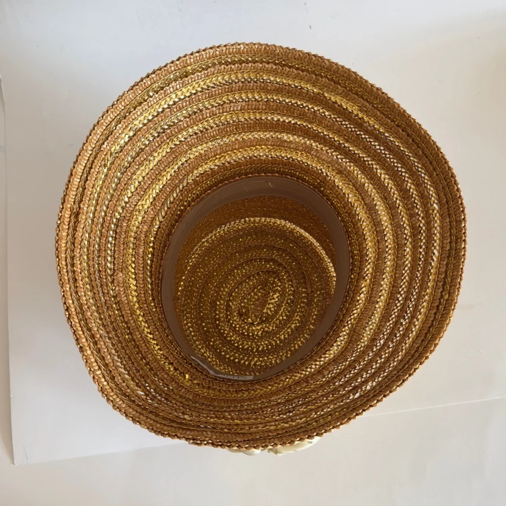 Eric Javits Gold Metallic Straw Bow Cloche Bucket Hat - Picture 5 of 8